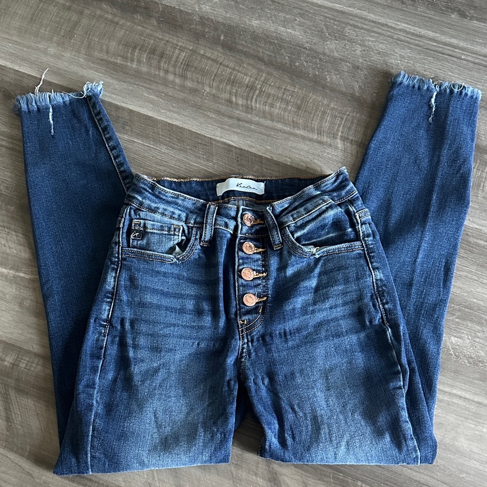 KanCan High Rise Frayed Hem Blue Jeans
